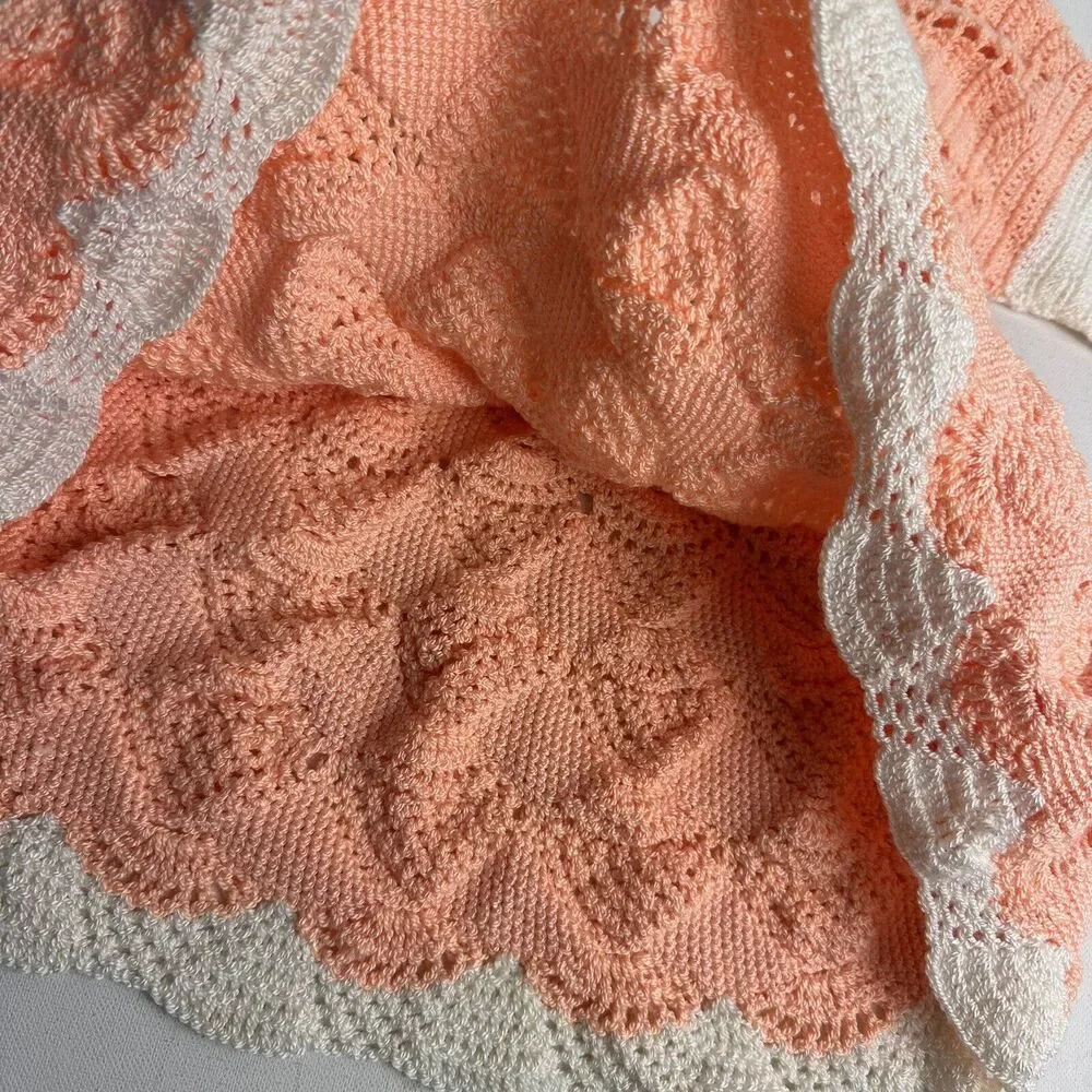 hand knit crochet ribbon baby dress vintage 9-12 months